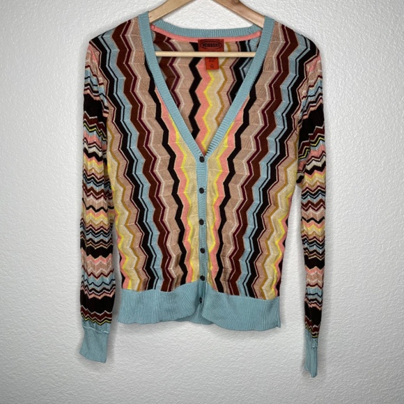Missoni Sweater Cardigan Womens Sz Medium Y2K Button down vneck chevron - Picture 8 of 9